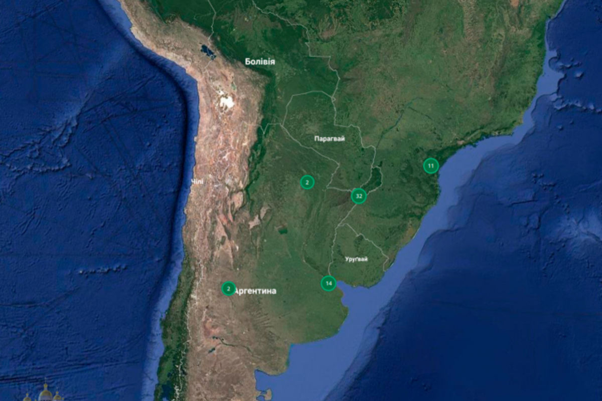 На Інтерактивну карту УГКЦ нанесено 33 позначки єпархії УГКЦ в Аргентині