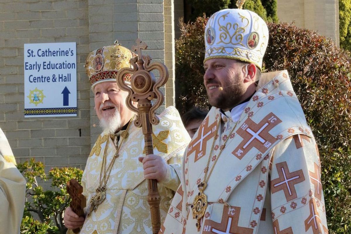 Єпископи Петро Стасюк та Микола Бичок під час інтронізації останнього 12 липня 2021 року.